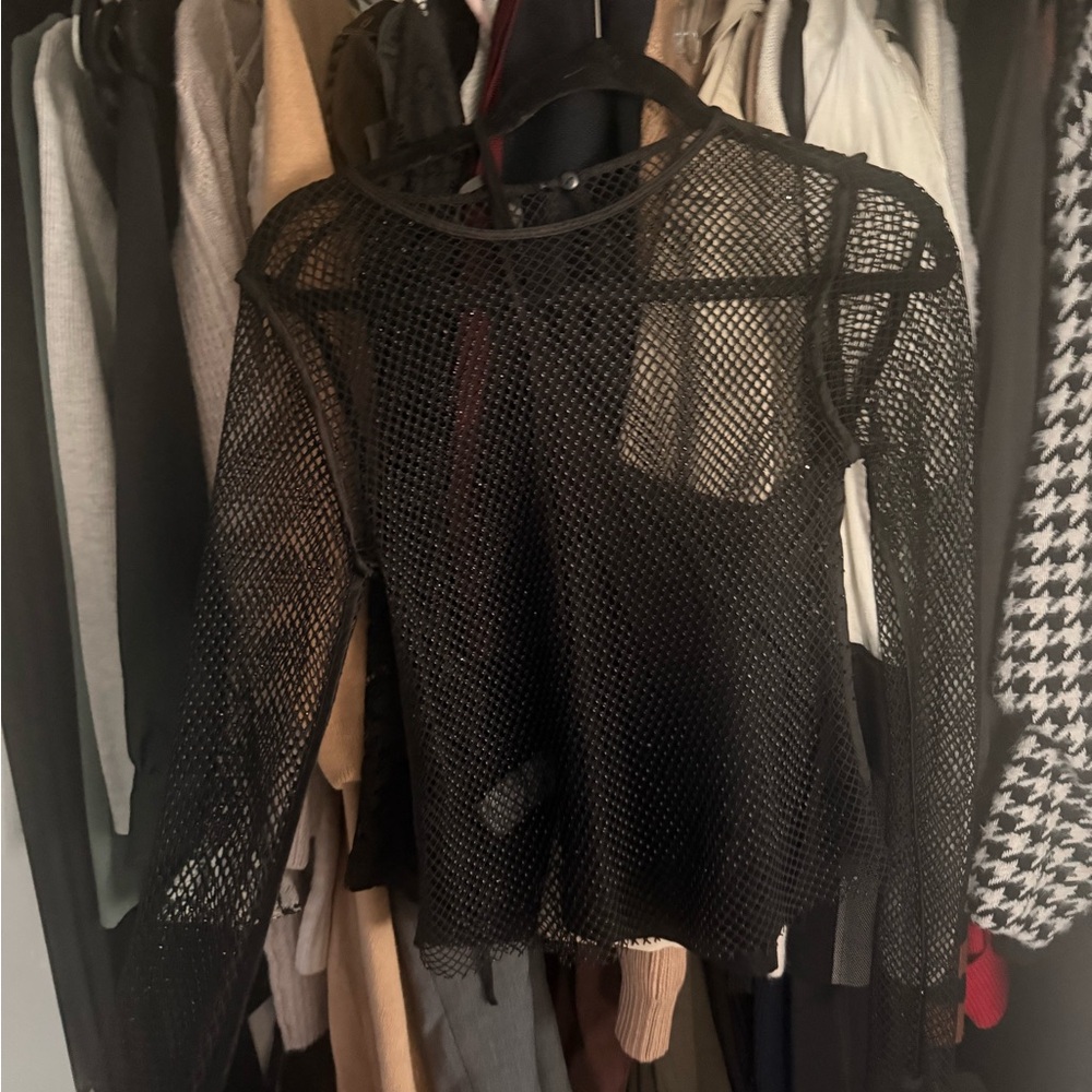 Anthropologie Black Mesh Long-Sleeve Top